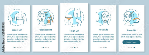 Surgical lift procedure onboarding mobile app page screen with linear concepts