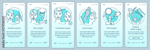 Surgical subspecialties onboarding mobile app page screen vector template