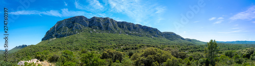 Cazevieille, France - 06 08 2019: Panoramic view of Peak Saint-Loup