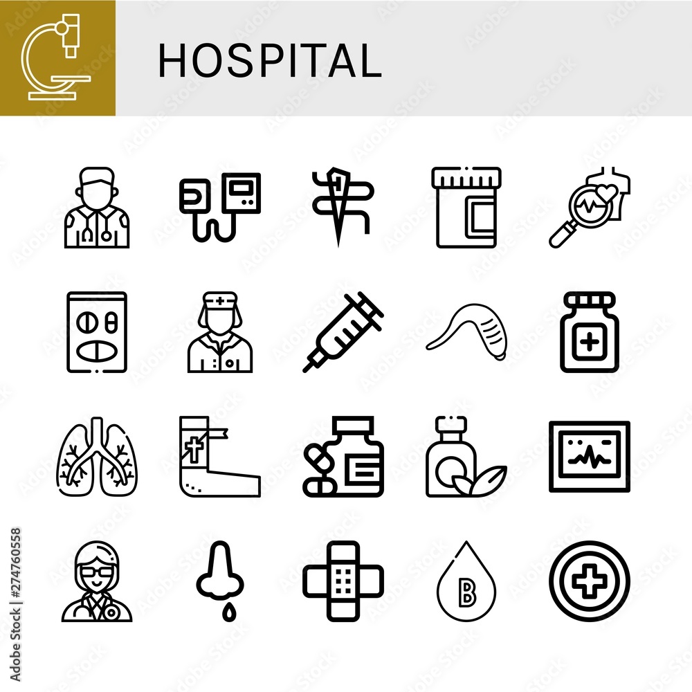 Set of hospital icons such as Microscope, Paramedic, Sphygmomanometer, Needle, Urine, Health check, Medicine, Nurse, Vaccination, Leech, Pills, Lungs, Bandage, Ecg , hospital Set of hospital icons such as Microscope, Paramedic, Sphygmomanometer, Needle, Urine, Health check, Medicine, Nurse, Vaccination, Leech, Pills, Lungs, Bandage, Ecg , hospital