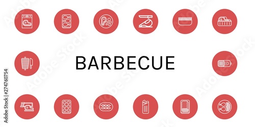 Set of barbecue icons such as Steak, Chicken leg, Ham, Minced meat, Meatball, Shish kebab, Shawarma, Meatloaf , barbecue