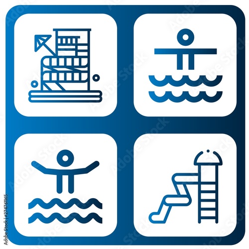 Set of waterslide icons such as Waterpark , waterslide