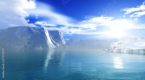 Iceberg in Antarctica  melting glacier  3D rendering