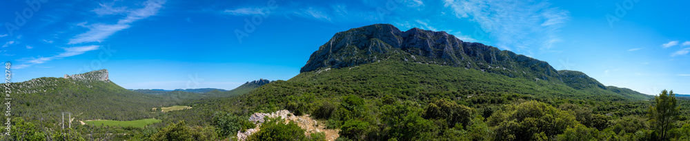 Cazevieille, France - 06 08 2019: Panoramic view of Peak Saint-Loup