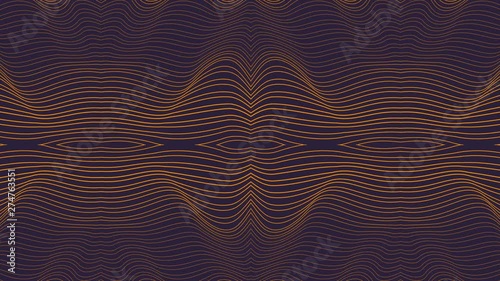 Ornamental smooth flow of yellow blending lines. Motion wallpaper with wavy stroke brush. Seamless looping animation.