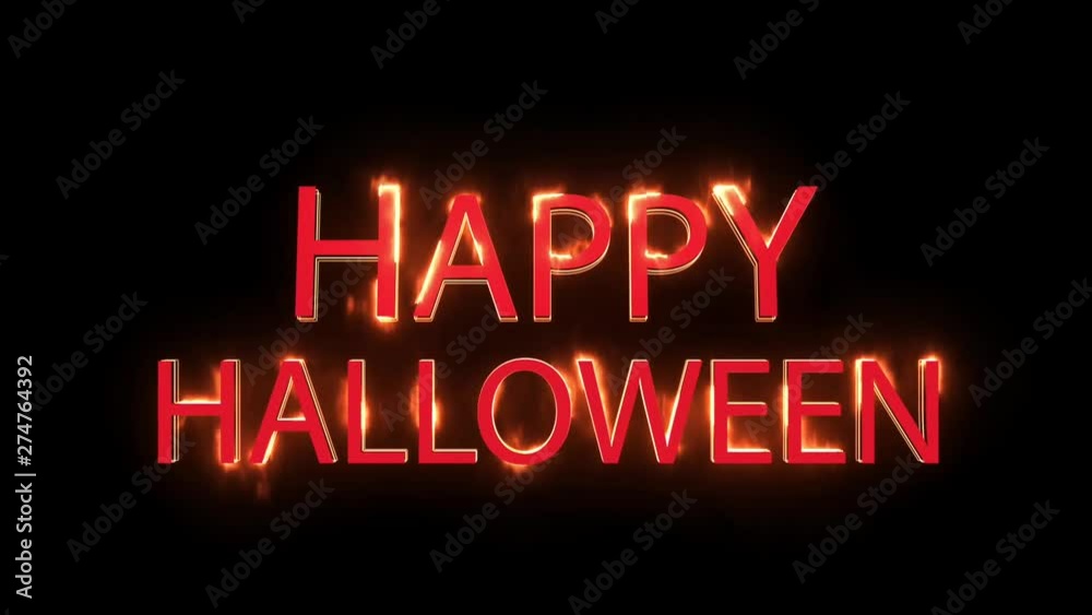 The fire inscription with red word Happy Halloween burn. The concept horror day. Loop opening animation scene with hot burning text on realistic fire flames isolated on black background. The fire inscription with red word Happy Halloween burn. The concept horror day. Loop opening animation scene with hot burning text on realistic fire flames isolated on black background.