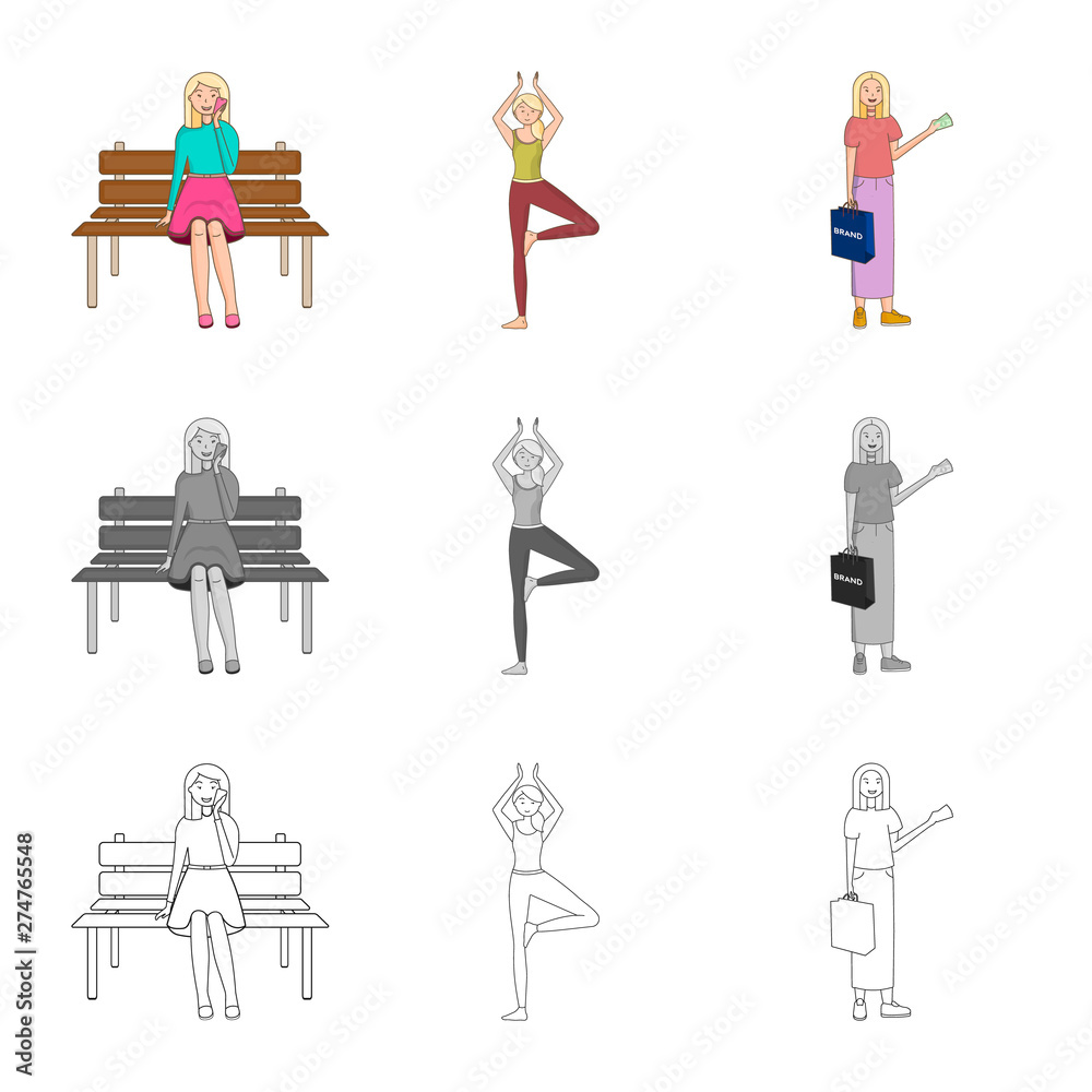 Vector design of posture and mood icon. Set of posture and female stock symbol for web. Vector design of posture and mood icon. Set of posture and female stock symbol for web.