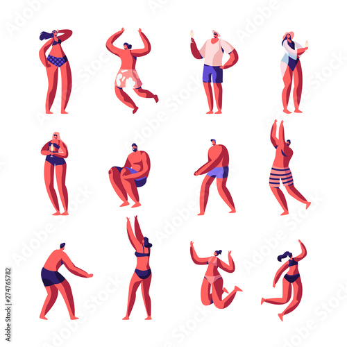 Beach Party Relaxing Male Female Characters Set