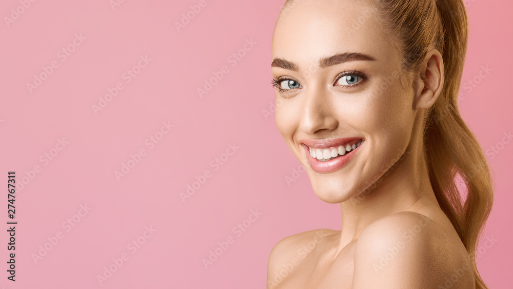 Girl with Clean Skin And Beaming Smile Looking At Camera Girl with Clean Skin And Beaming Smile Looking At Camera