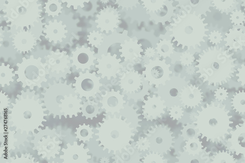 Vector background of overlaid layers of gears in blue tones. Suitable for printing on fabric, covers of books, magazines and school textbooks.