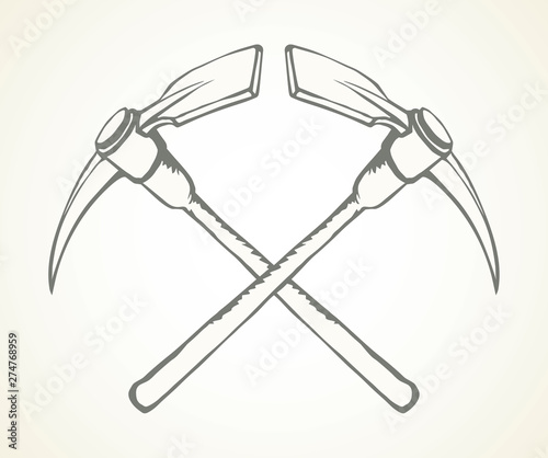 Pick axe icon. Vector drawing sign