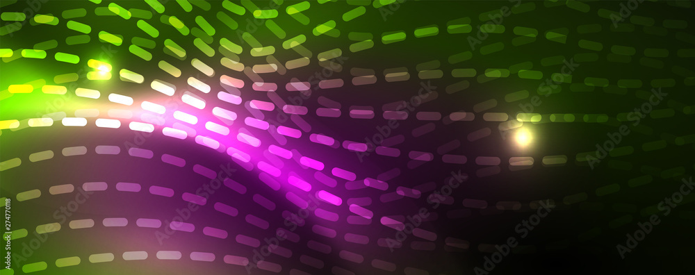 Fototapeta premium Shiny neon vector wave line abstract background, motion concept