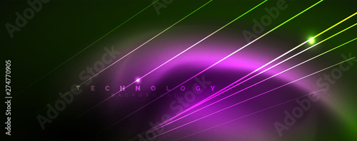 Vector neon light lines concept, abstract background
