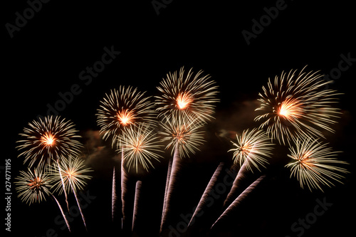 row of fire work on black background