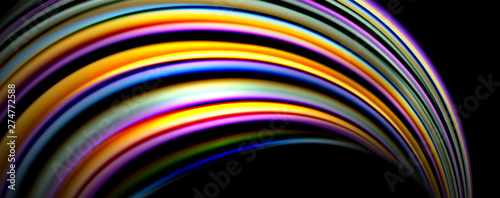 Fluid color swirls on black. Modern background with trendy design