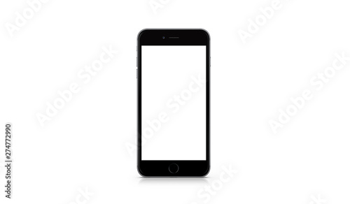 Schwarzes Smartphone stehend mit weißem Hintergrund