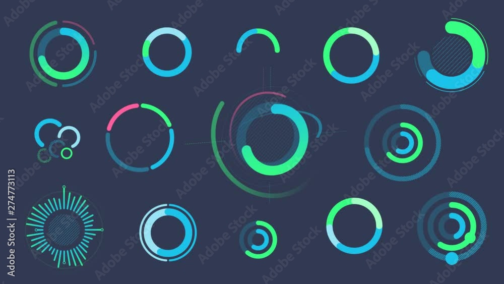 Set of infographics with circle graphs and charts