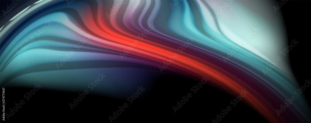 Fototapeta premium Abstract wave lines fluid rainbow style color stripes on black background. Artistic illustration for presentation, app wallpaper, banner or poster