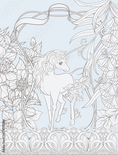 Unicorn and fantastic vintage flowers.