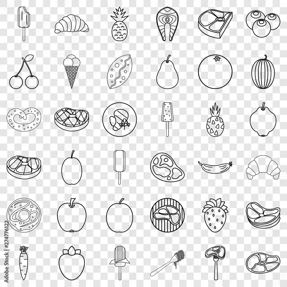 Plate icons set. Outline style of 36 plate vector icons for web for any design
