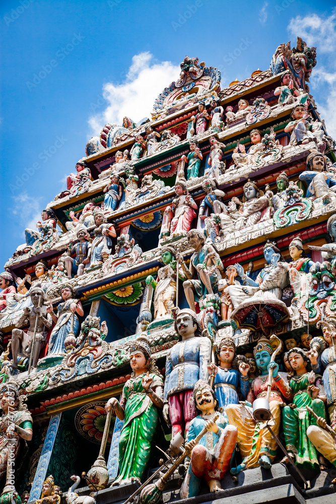 SINGAPORE, SINGAPORE - MARCH 2019: The roof of a Sri Mahamariamman hindu temple