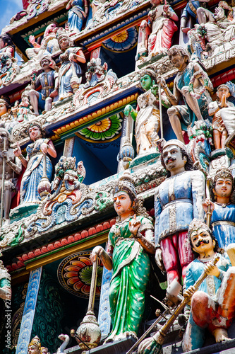 SINGAPORE, SINGAPORE - MARCH 2019: The roof of a Sri Mahamariamman hindu temple