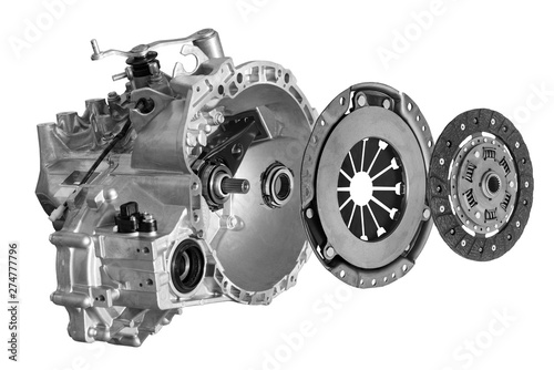 Clutch disc with clutch basket and bearing and gearbox
