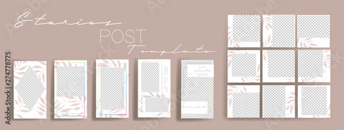 Design backgrounds for social media banner.Set of instagram stories and post frame templates.Vector cover. Mock up for personal blog or shop.Layout for promotion.Endless square puzzle layout 