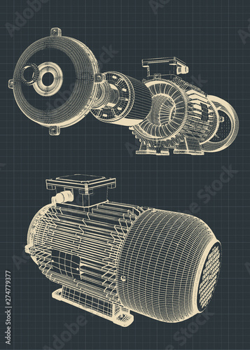 Eectric motor blueprint illustration