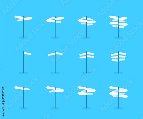 Road Sign Post Set Pointing Path Directions White Vector