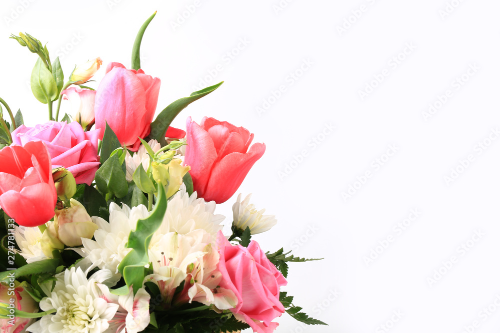 bouquet of different flowers on a white background