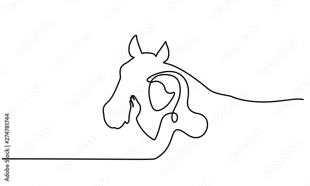 Naklejka One line drawing. Horse and woman heads logo