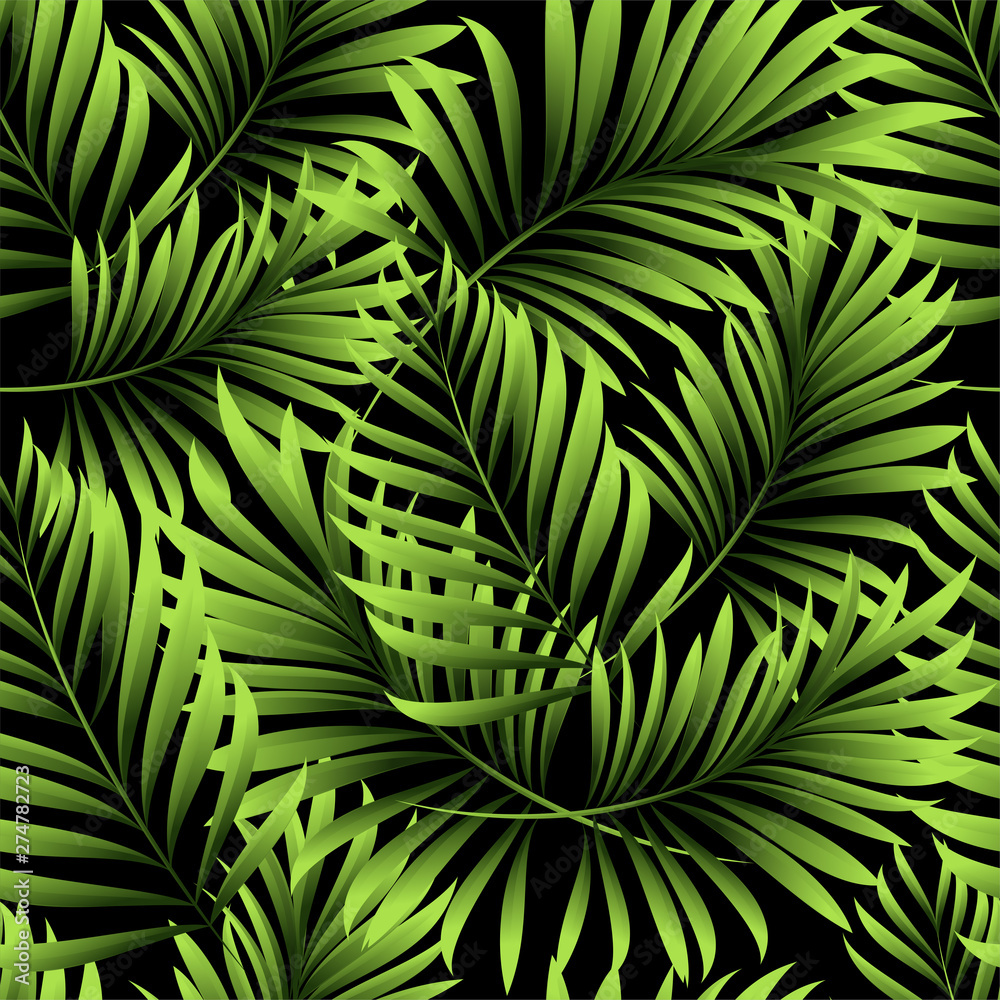 Fototapeta premium Palm trees. Tropical plants seamless pattern. Vector image.