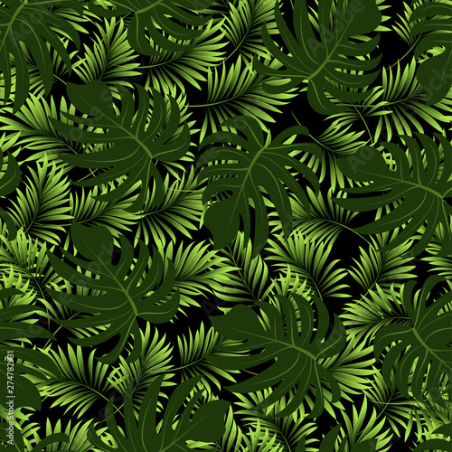 Palm trees. Tropical plants seamless pattern. Vector image.