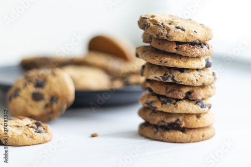 Homemade chocolate cookies closeup on a wooden table photo