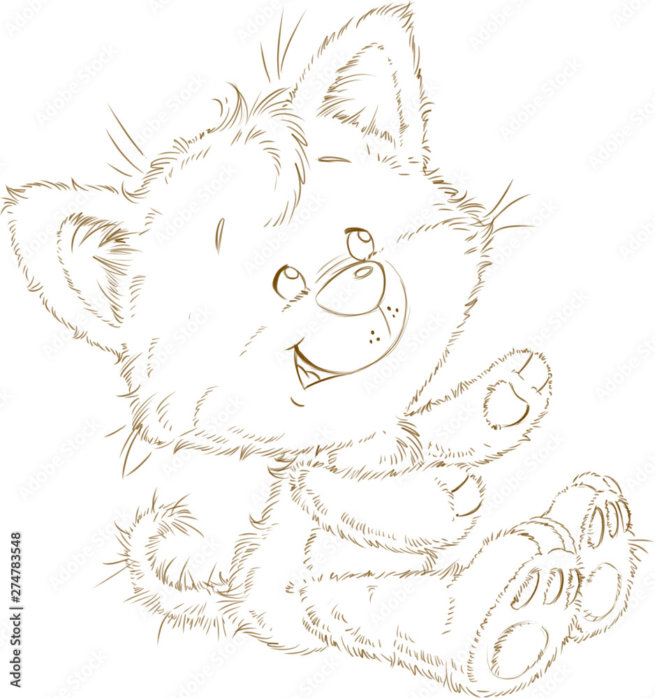 Obraz premium The cute kitten contour silhouette coloring page digital stamp illustration
