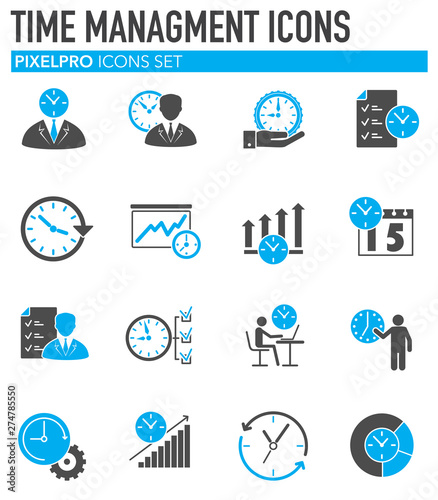 Time management related icons set on background for graphic and web design. Simple illustration. Internet concept symbol for website button or mobile app.