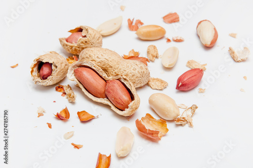 Creative layout made of hazelnut nuts, almonds, walnut, peanut, cashew on white background.Flat lay. Food concept.