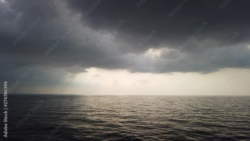 Stormy weather, high wind and wave in the middle of the ocean with dark clouds before storm Stormy weather, high wind and wave in the middle of the ocean with dark clouds before storm
