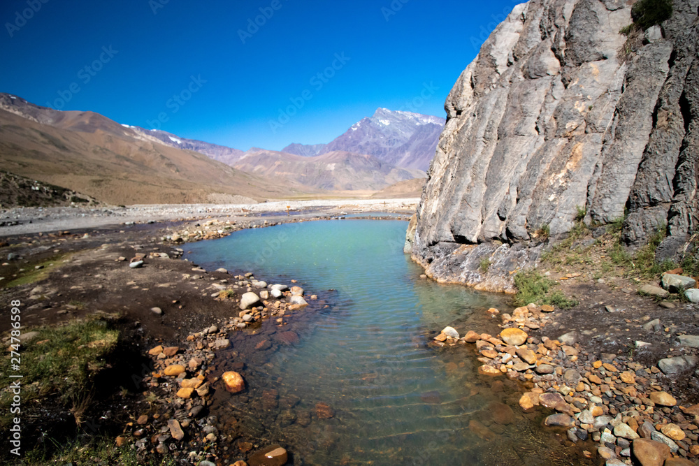 Thermal waters in Termas del Plomo, in Andes, Chile