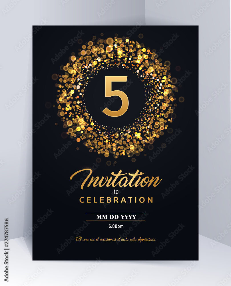 5 years anniversary invitation card template isolated vector illustration. Black greeting card template