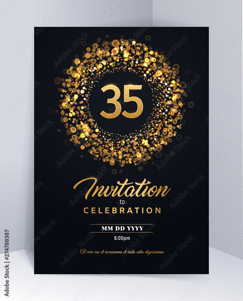 35 years anniversary invitation card template isolated vector illustration. Black greeting card template 35 years anniversary invitation card template isolated vector illustration. Black greeting card template