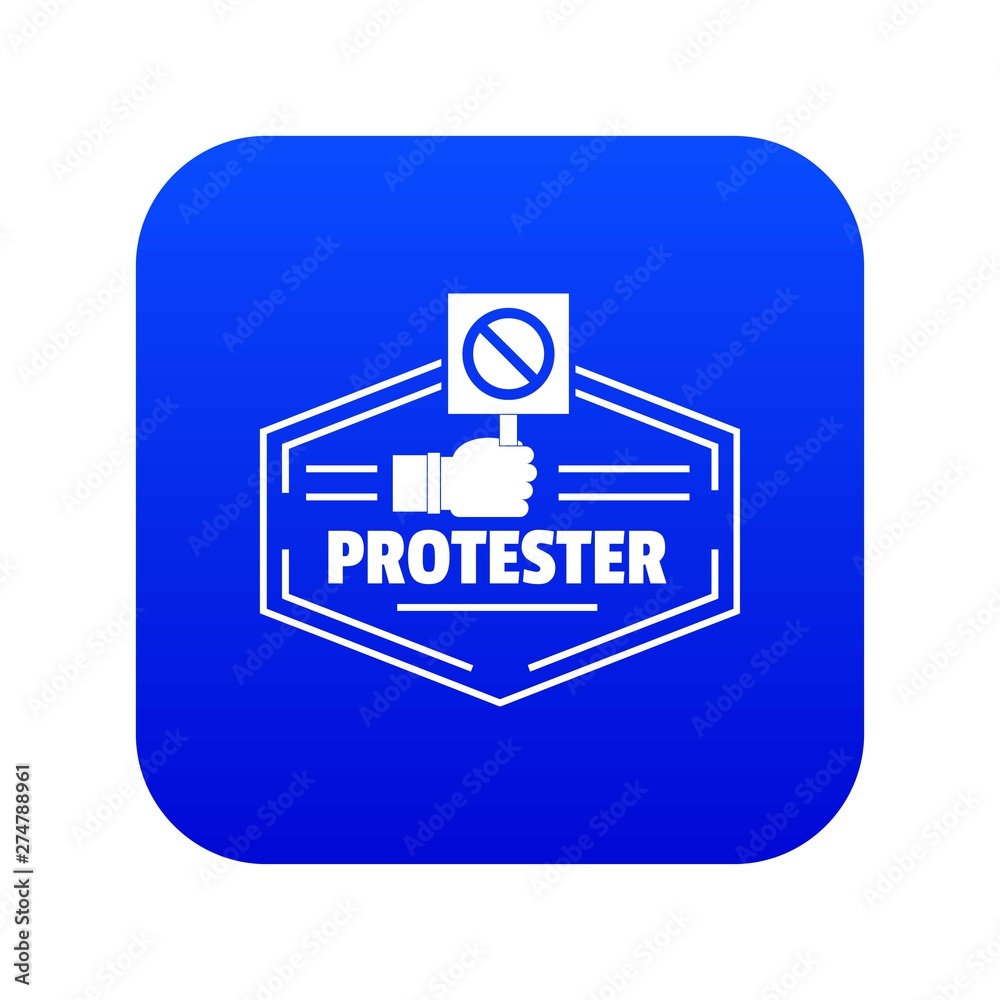 Protester icon blue vector isolated on white background Protester icon blue vector isolated on white background