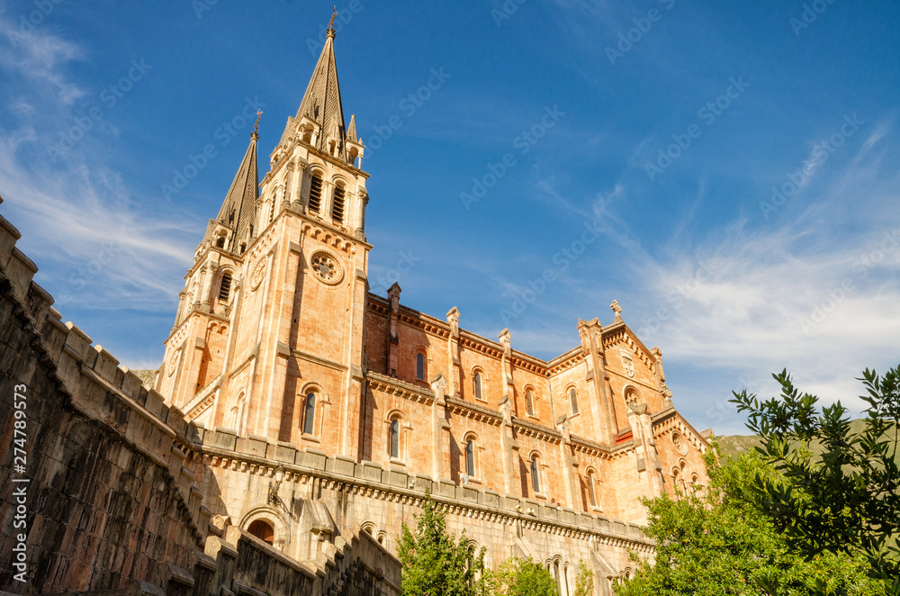 Covadonga Catholic sanctuary Basilica church in Cangas de Onis, Asturias, Spain .