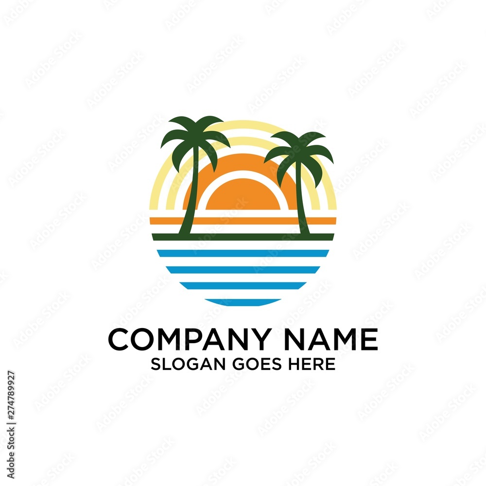 Obraz premium Summer logo template design. Retro Vector Logo for banner