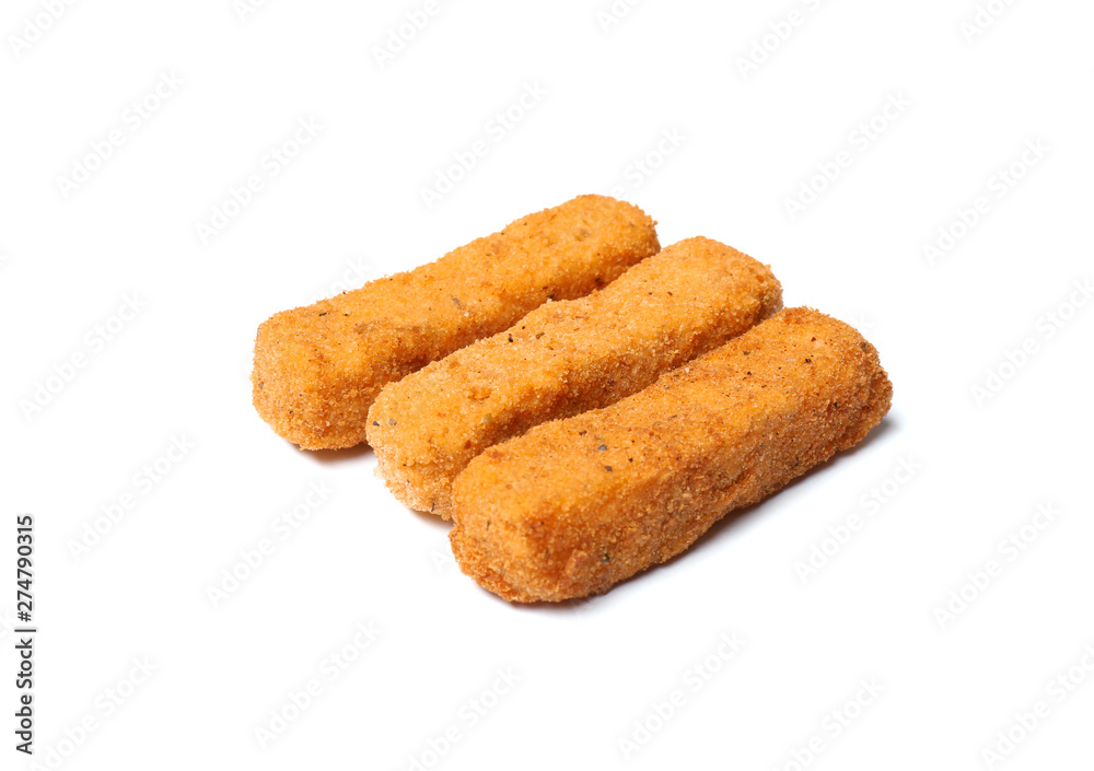 Tasty crispy cheese sticks isolated on white Tasty crispy cheese sticks isolated on white