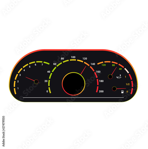 Speedometer vector car speed dashboard panel and speed-up power measurement design illustration set of speed-limit control technology with arrow or pointer isolated on white background