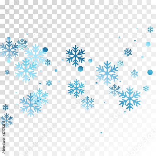 Crystal snowflake and circle shapes vector backdrop. Windy winter snow confetti scatter card background. Flying colorful gradient snow flakes background, cute water crystals vector.