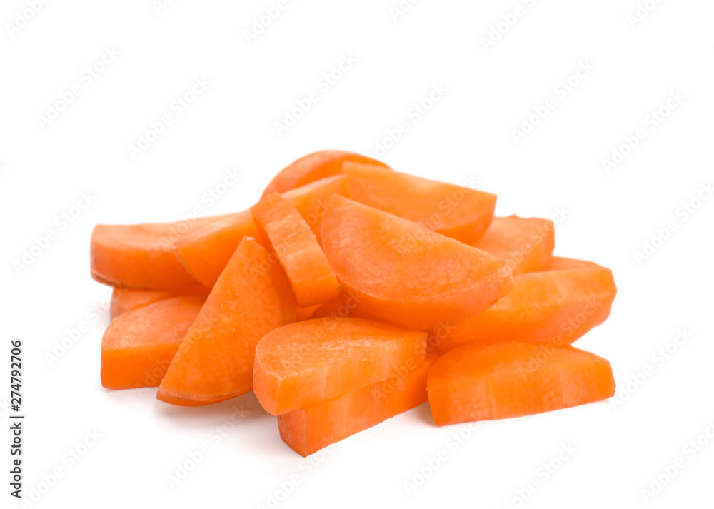 Slices of fresh ripe carrot on white background Slices of fresh ripe carrot on white background