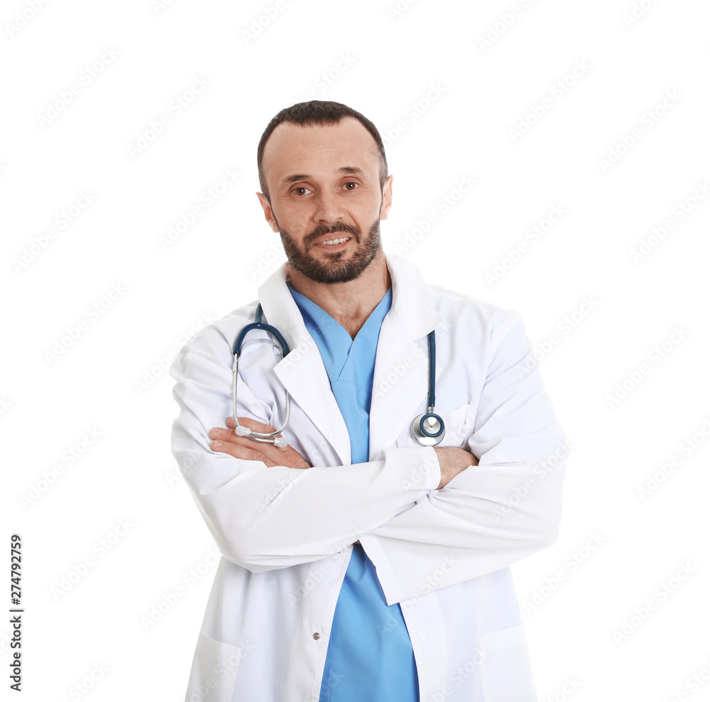 Portrait of male doctor isolated on white. Medical staff Portrait of male doctor isolated on white. Medical staff